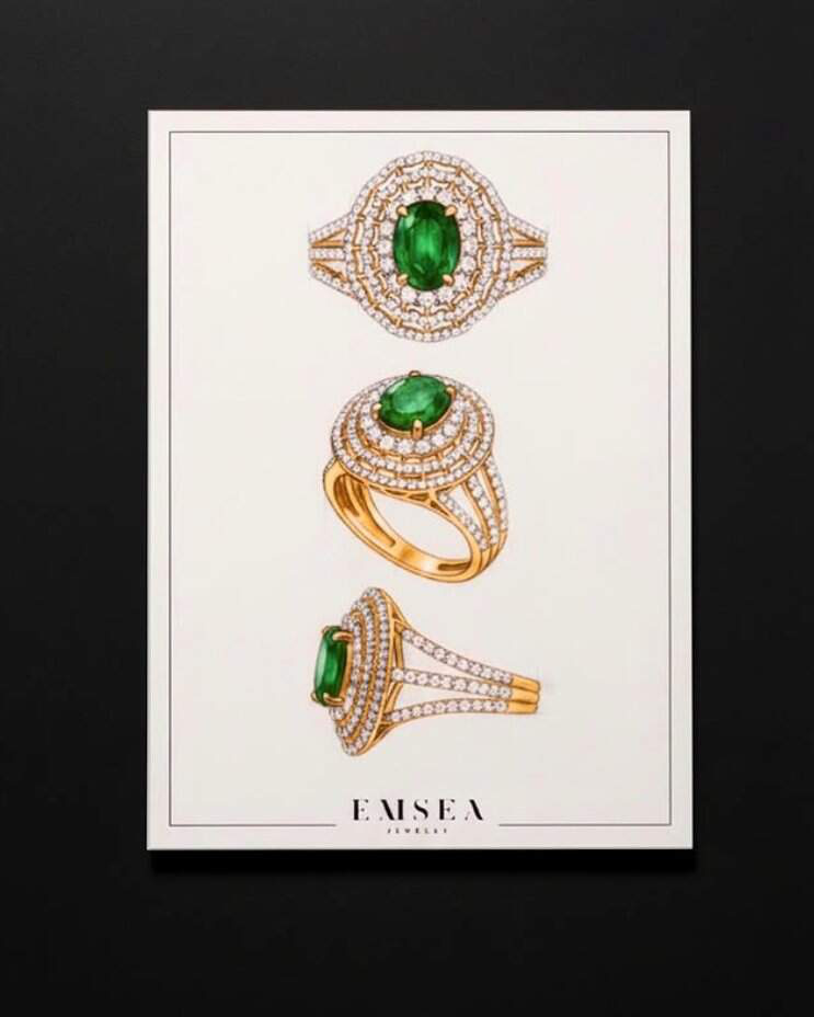 Emsea emerald cocktail ring sketch