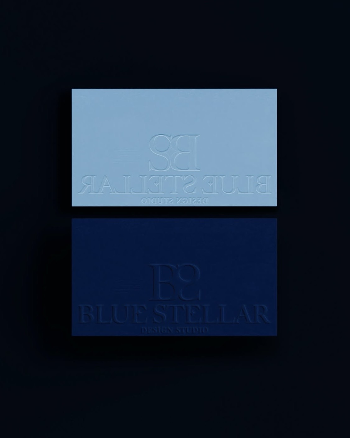 Blue Stellar embossed logo cards — First Impression Branding